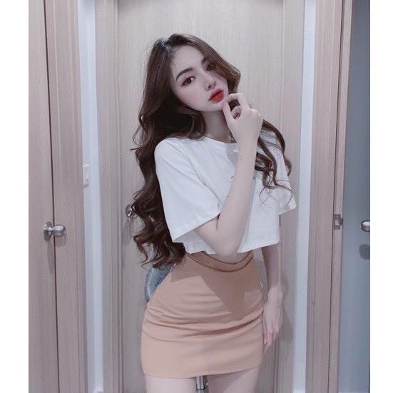 Sét áo croptop áo thun chân váy body midi sét bộ áo thun chân váy siêu xinh