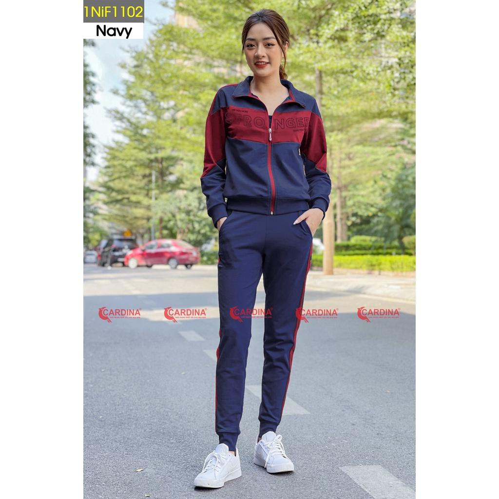 Bộ nỉ nữ chất cotton da cá cao cấp dáng thể thao in chữ trẻ trung năng động, áo khóa kéo, quần jogger dễ phối