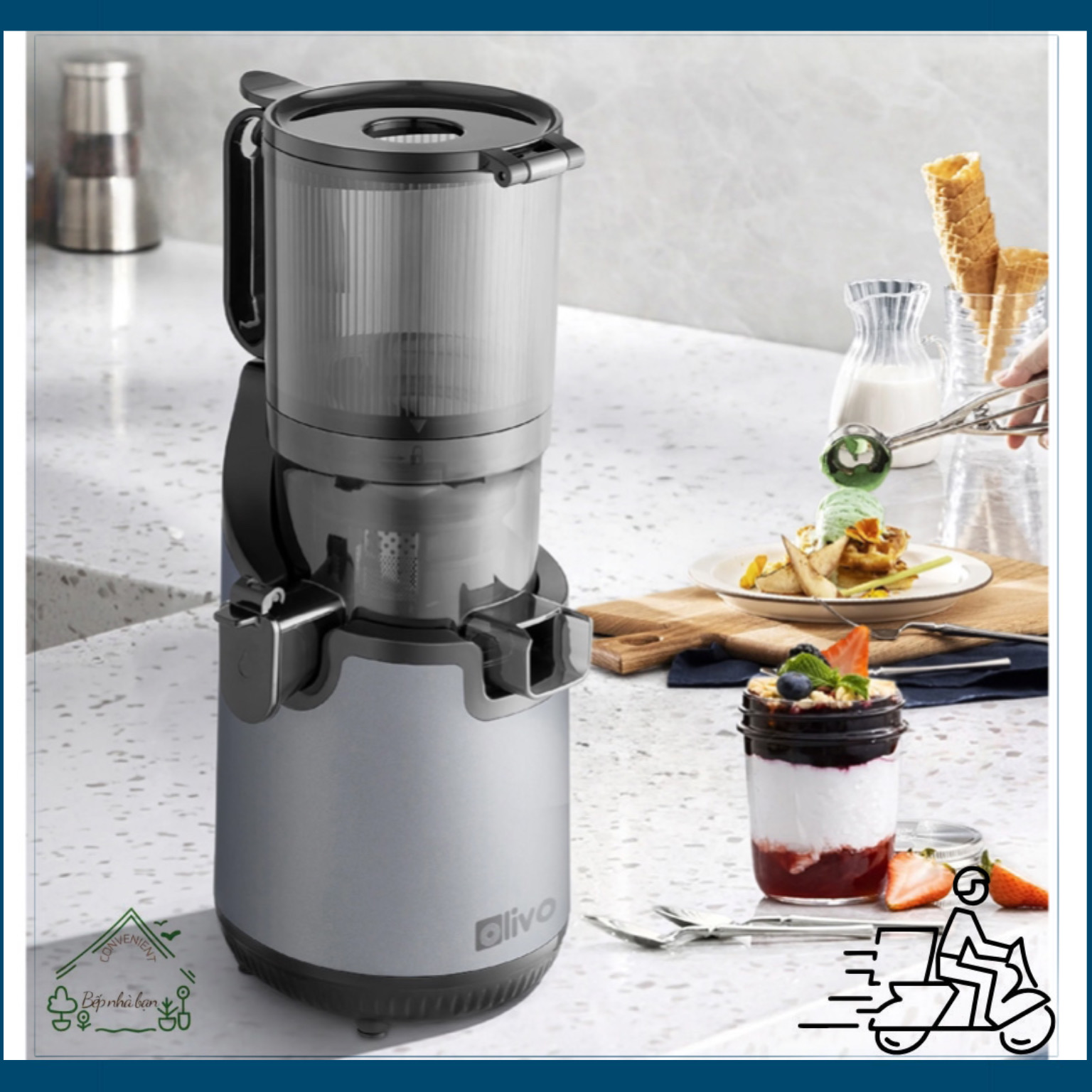 Máy Ép Chậm OLIVO SJ240 – Khoang Tiếp Lớn – Giải Pháp Hoàn Hảo Cho Việc Ép Kết Hợp Trái Cây, Rau Củ- Hàng Chính Hãng