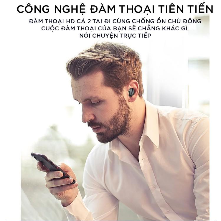 Tai nghe không dây bluetooth nút cảm ứng cao cấp kiêm dock sạc pin dự phòng - chống nước chuẩn ipx7 - thời gian nghe 90h