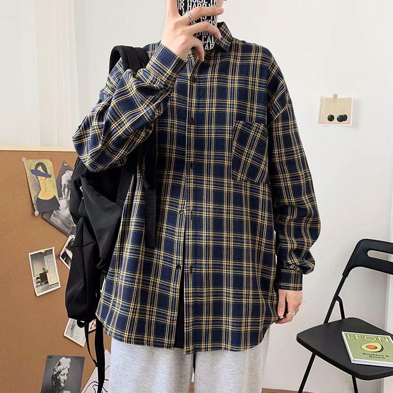 Áo Khoác Sơ Mi Tay Dài Dáng Rộng Phong Cách Đường Phố Cho Nam Có 4 Màu