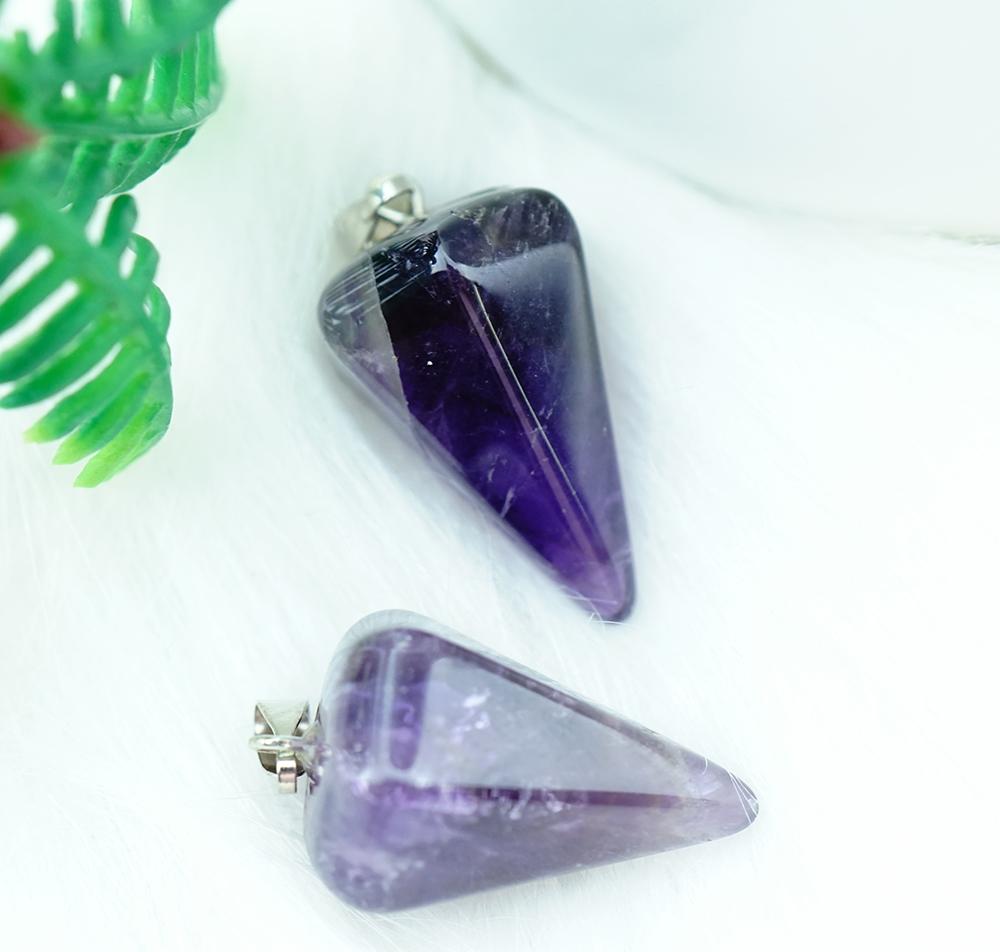 Mặt dây chuyền con lắc phong thủy đá thạch anh tím Amethyst tự nhiên