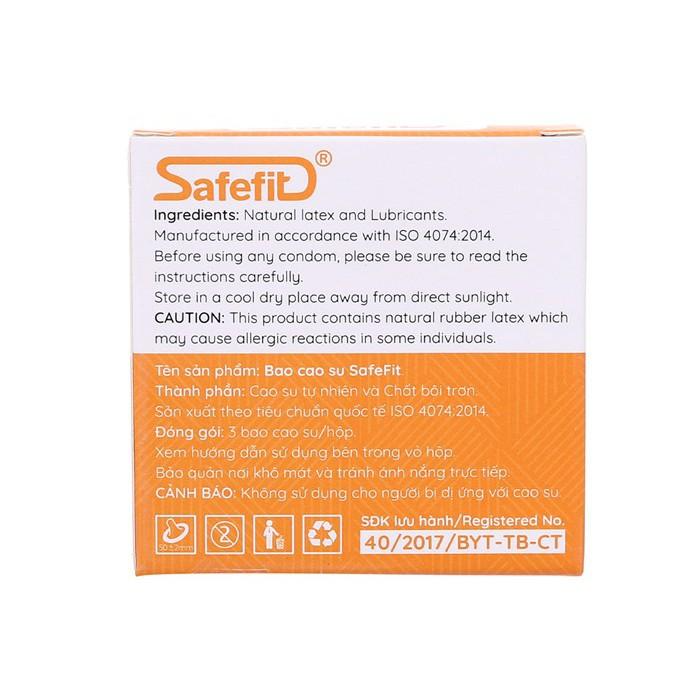 Bao cao su mỏng nhiều chất bôi trơn SafeFit Smooth - hộp 3 chiếc