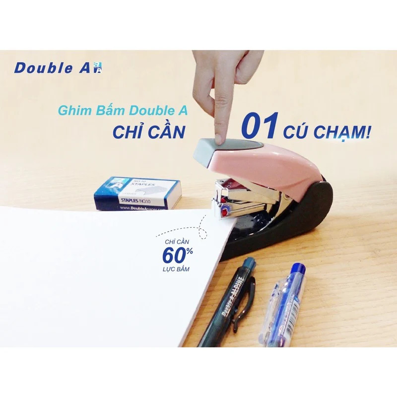 Dập Ghim Trợ Lực Double A Bấm Được 30 Tờ Tặng Kèm 1 Hộp Ghim (Sử Dụng Ghim Số 10)