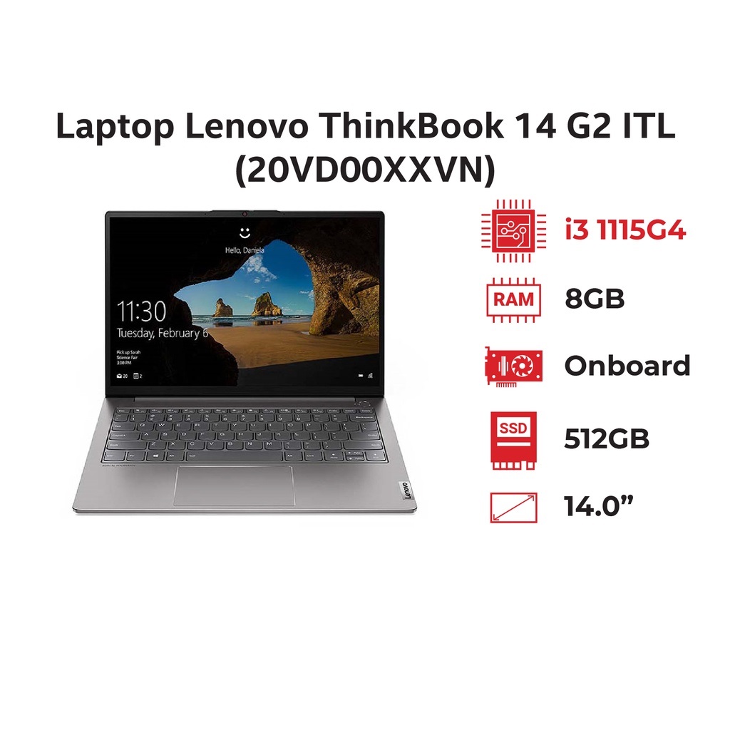 Laptop Lenovo ThinkBook 14 G2 ITL (20VD00XXVN) (i3 1115G4 | 8GB RAM | 512GB SSD | 14 FHD | Dos | Xám) - Hàng Chính Hãng