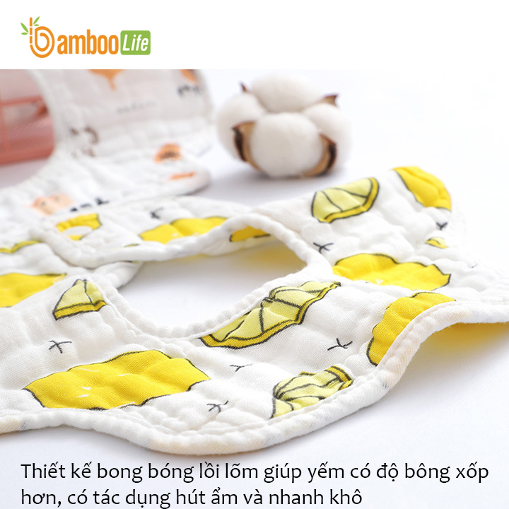 Yếm ăn dặm cho bé Bamboo Life Khăn yếm tam giác cho bé cổ tròn hình hoa Khăn yếm quàng cổ xoay 360 độ Yếm dãi mềm mịn thấm hút tốt có cúc bấm hàng chính hãng (Giao màu ngẫu nhiên)