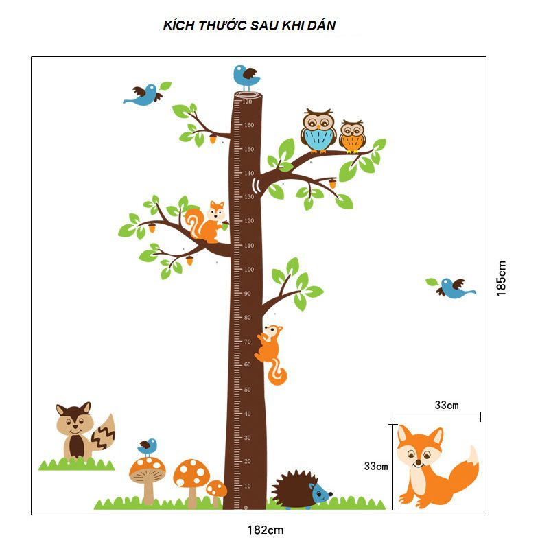 Decal thước đo chiều cao Vườn thú AmyShop DTD015 (185 x 182 cm )