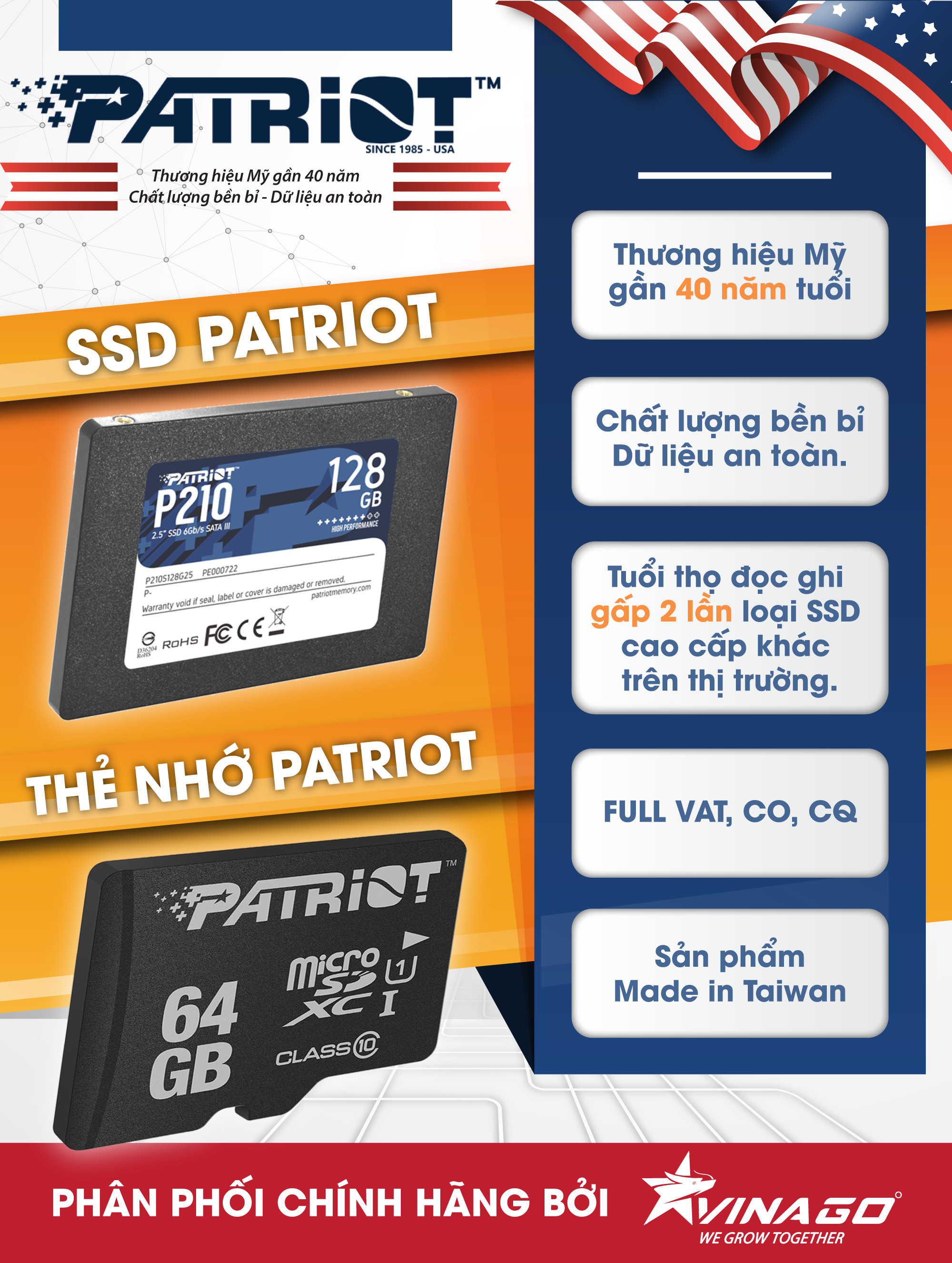 Thẻ nhớ SSD Patriot P210 128GB 2.5 inch SATA iii P210S128G25 hàng chính hãng