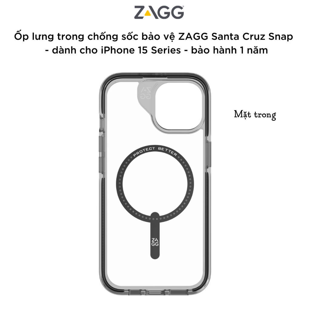 Ốp lưng trong chống sốc bảo vệ ZAGG Santa Cruz Snap, có Snap tương thích sạc không dây cho iPhone 15 Series - Hàng chính hãng