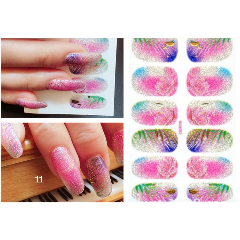 Lô 12 sticker miếng dán móng tay nail art chiếc lá- quà tặng kèm 1 giũa mini và 2 khăn khô vô trùng