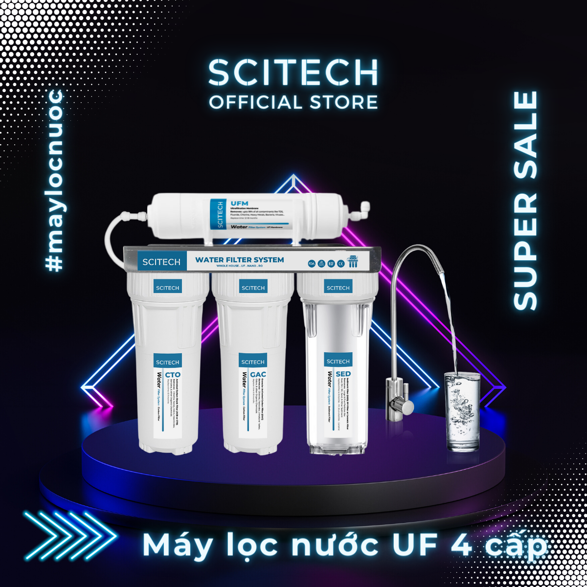 Máy lọc nước UF 4 cấp lọc by Scitech (Không dùng điện, không nước thải) - Hàng chính hãng