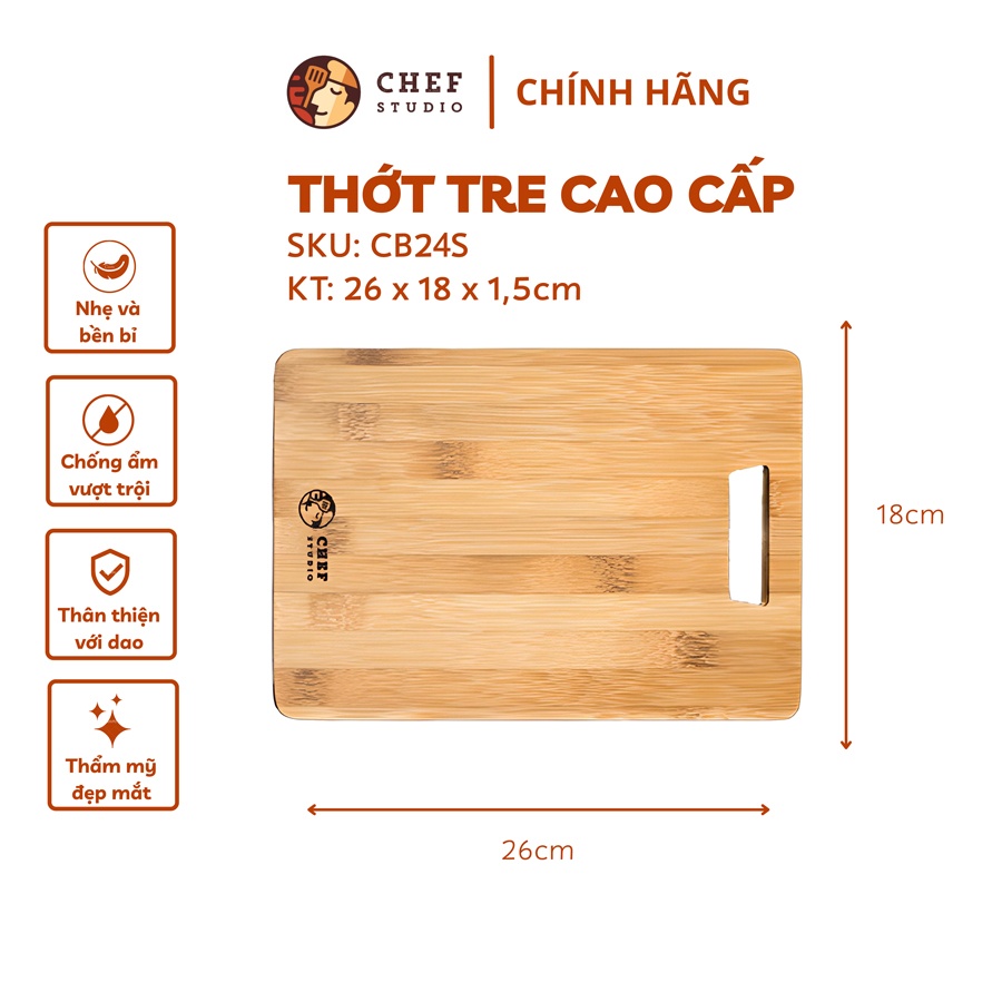 Hớt tre Chef Studio hình chữ nhật 26x18x1.5cm, MSP-CB24S. Cắt, thái rau củ, dùng decor món ăn, bày trí