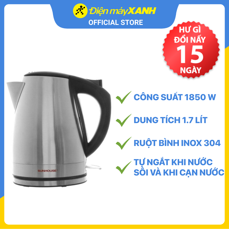 Ấm siêu tốc Inox 1.7L SUNHOUSE SHD1370