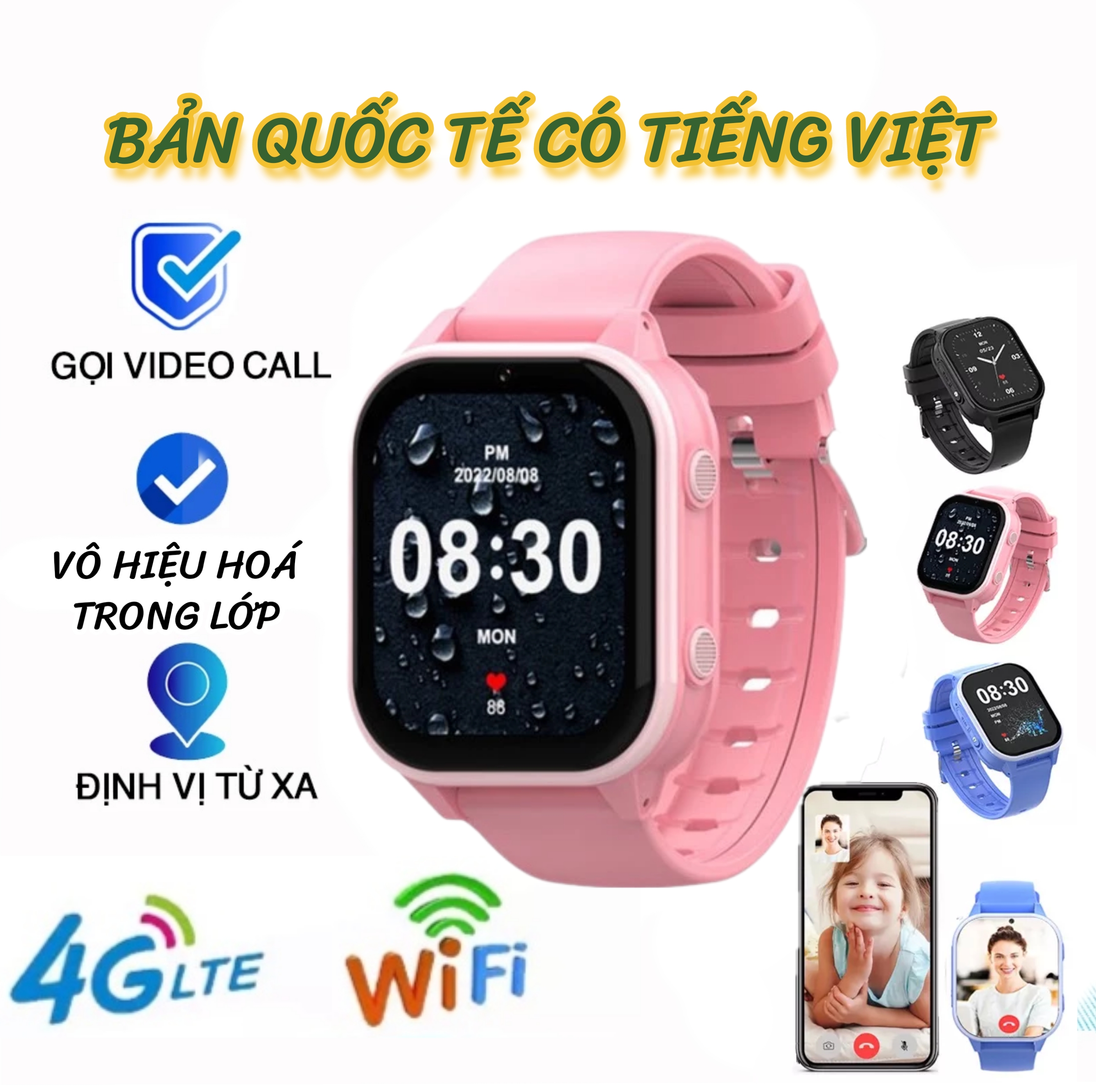 Đồng Hồ Thông Minh 4G, Wifi Wonlex KT19 Chống Nước Lắp Sim Định Vị Gọi Video, Dành Cho Trẻ Em