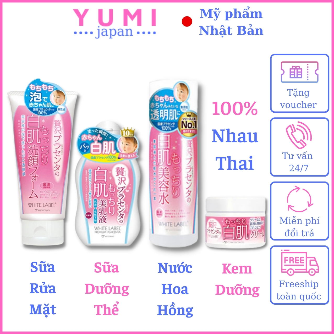 [DƯỠNG TRẮNG CHUYÊN SÂU] Combo Bộ 4 Dưỡng Da Trắng Mịn Nhau Thai Nhật Bản MICCOSMO White Label (Sữa Rửa Mặt, Nước Hoa Hồng, Kem Dưỡng, Sữa Dưỡng Thể - CB03)