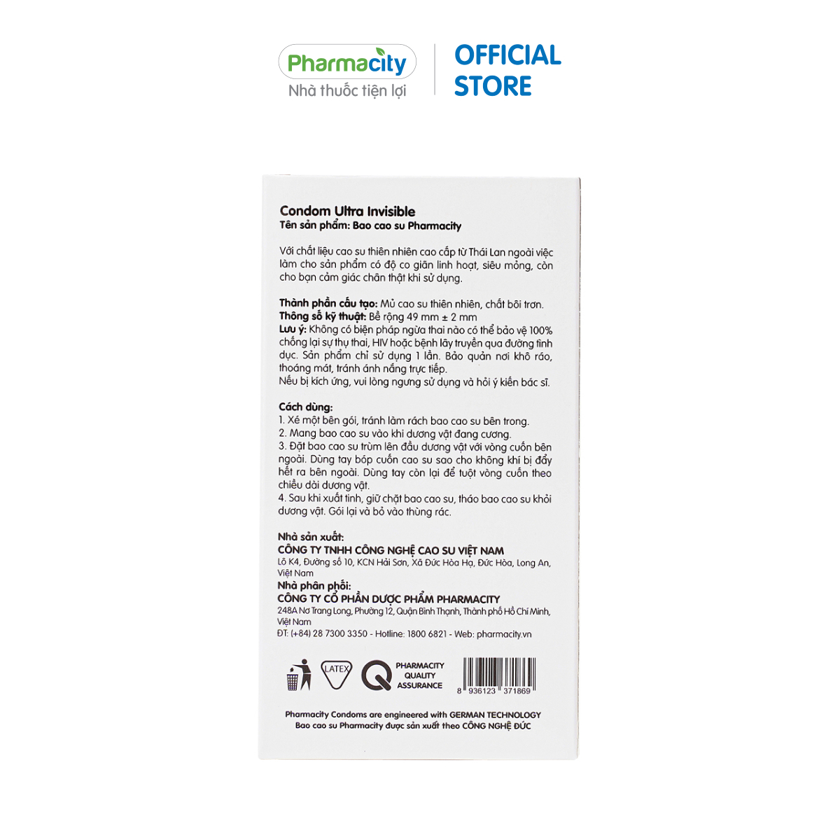 Bao cao su siêu mỏng Pharmacity Ultra Invisible