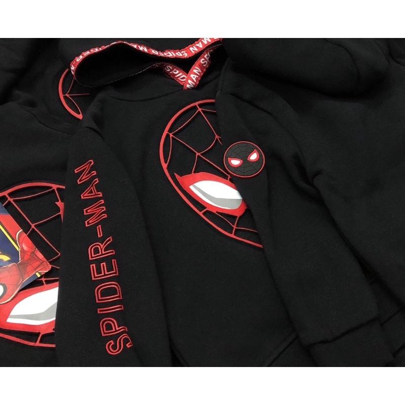 Áo nỉ hoodie bé trai spiderman đen 10-14kg