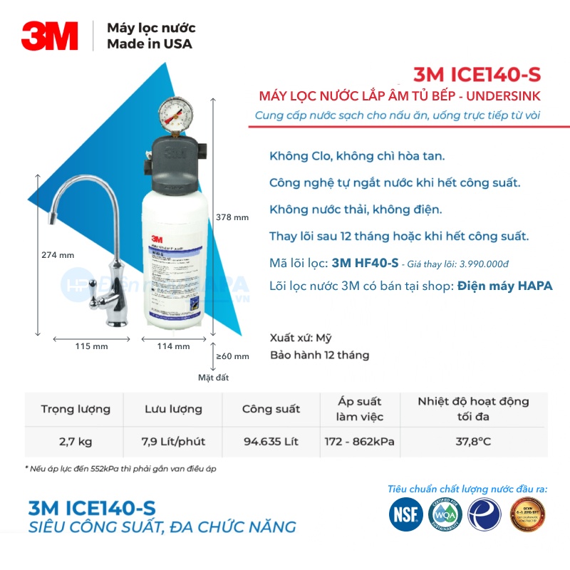 Máy Lọc Nước 3M ICE140-S - ICE190-S - DP190 Dùng Cho Thương Mại Nhà Hàng, Quán Cafe, FnB, Nhập Khẩu Mỹ - Hàng Chính Hãng 3M