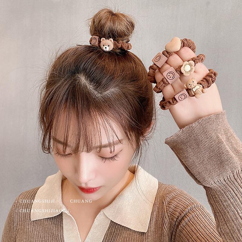 Dây buộc tóc, chun buộc tóc cho nữ màu nâu vintage phong cách Hàn Quốc, dây cột tóc nhiều hình cute dễ thương
