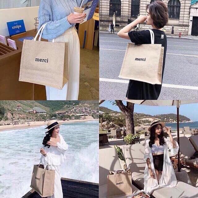 Túi Cói Merci Đi Du Lịch Sang Chảnh,Túi Cói Đi Biển- Có Lót và Khóa Kéo Bên Trong