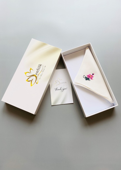 Khăn Tay Lụa Thêu Hoa Sen - SenSilk Lotus Hand-Embroidered Handkerchief