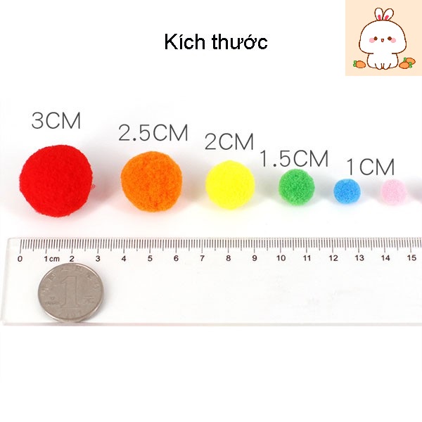 Túi 200 quả pom pom mix màu nhiều size, cho bé tập gắp, trang trí, làm đồ thủ công xinh xắn