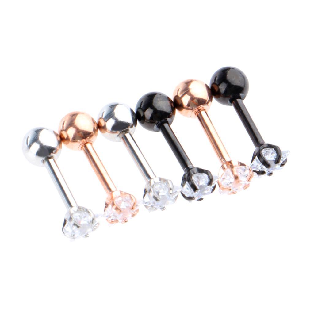 2-7pack 3 Pairs Stainless Steel Zircon Piercing Stud Earrings Pentagram White