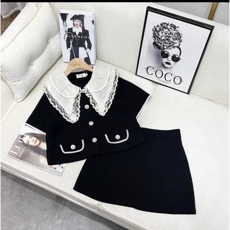 SET CHÂN VÁY PHỐI ÁO CỔ REN PHỐI VIỀN PHONG CÁCH TIỂU THƯ