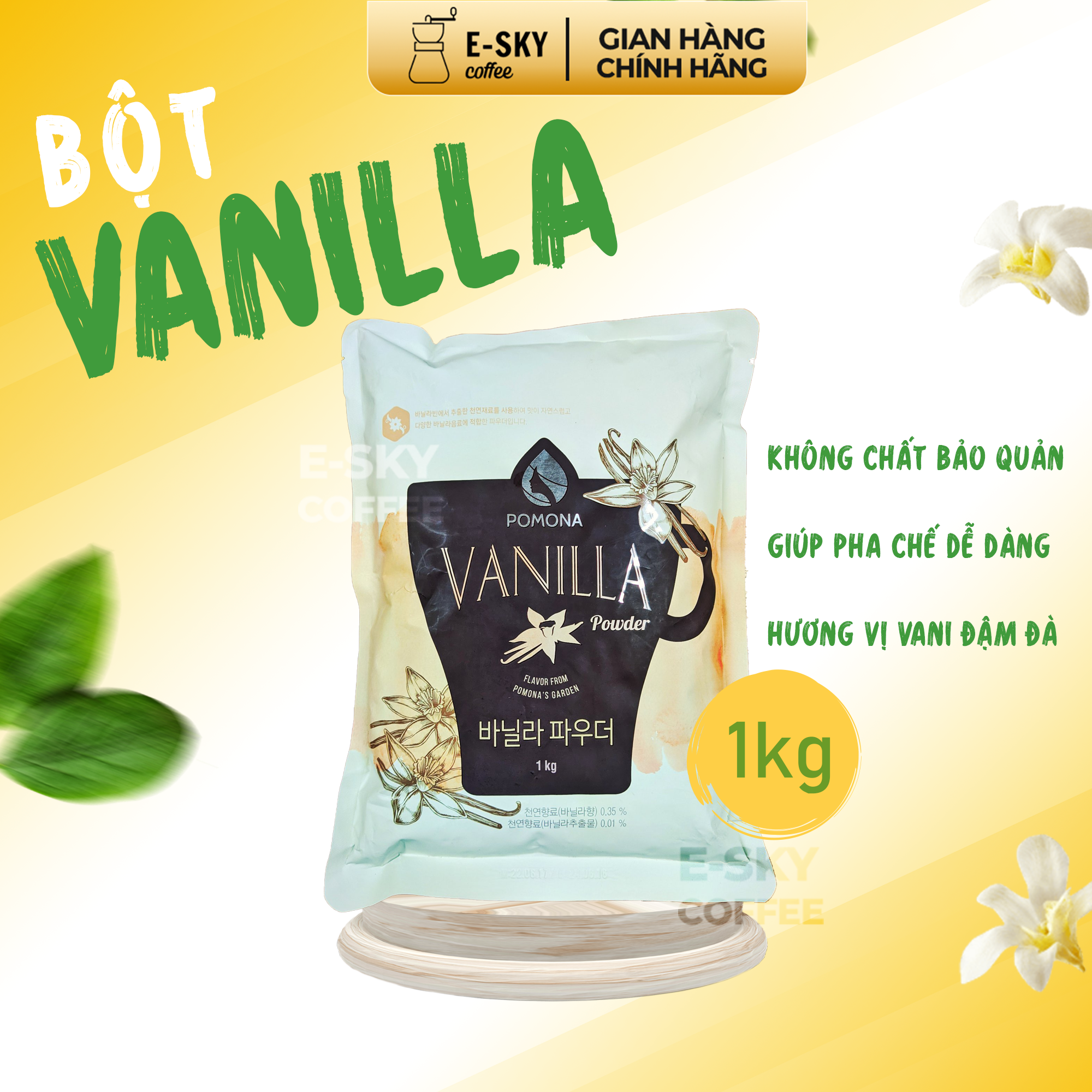 Bột Vani POMONA Vanilla Powder Nguyên Liệu Pha Chế Cà Phê, Latte, Mocha, Trà Sữa, Sữa Lắc Hàn Quốc Gói 1kg