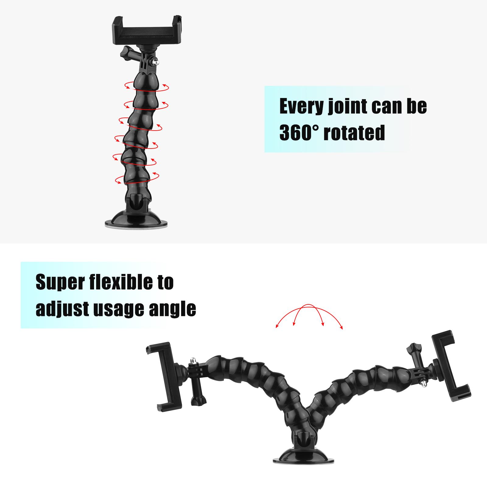 23cm Suction Cup Phone Mount Flexible Windshield Smartphone Mount 360°Rotatable 1/4 Inch Screw Hole with Phone Holder