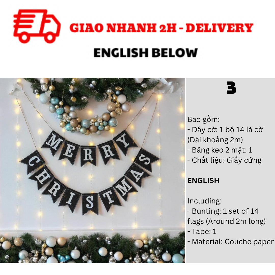 Bộ Dây Cờ Noel Trang Trí Tiệc Nhiều Mẫu - Merry Christmas Bunting DCXM10