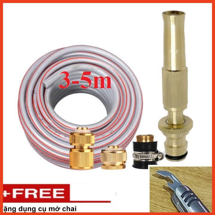 Bộ dây vòi xịt nước rửa xe, tưới cây . tăng áp 3 lần,loại 3m,5m 206587 đầu đồng,cút đồng+ tặng mở chai