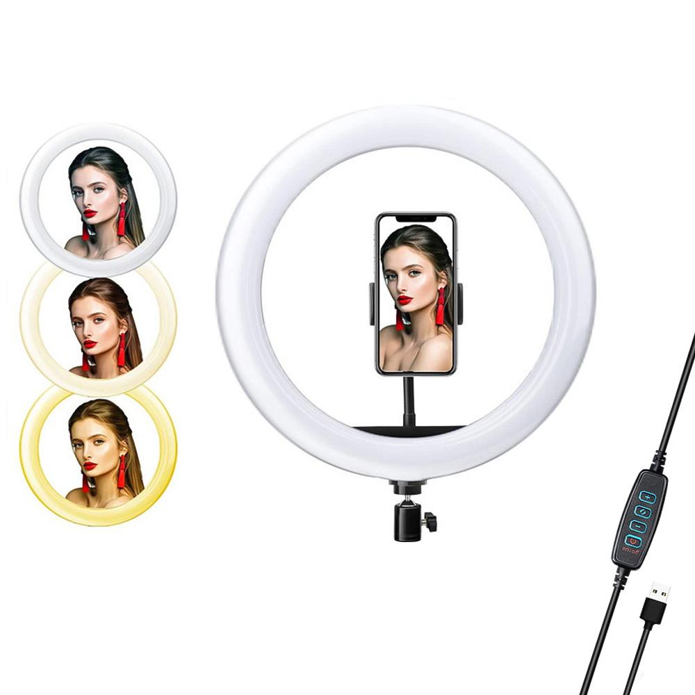 Đèn LED hình vòng tròn 26cm / 10 inch có thể điều chỉnh độ sáng  2700K-6500K điều khiển từ xa Bluetooth