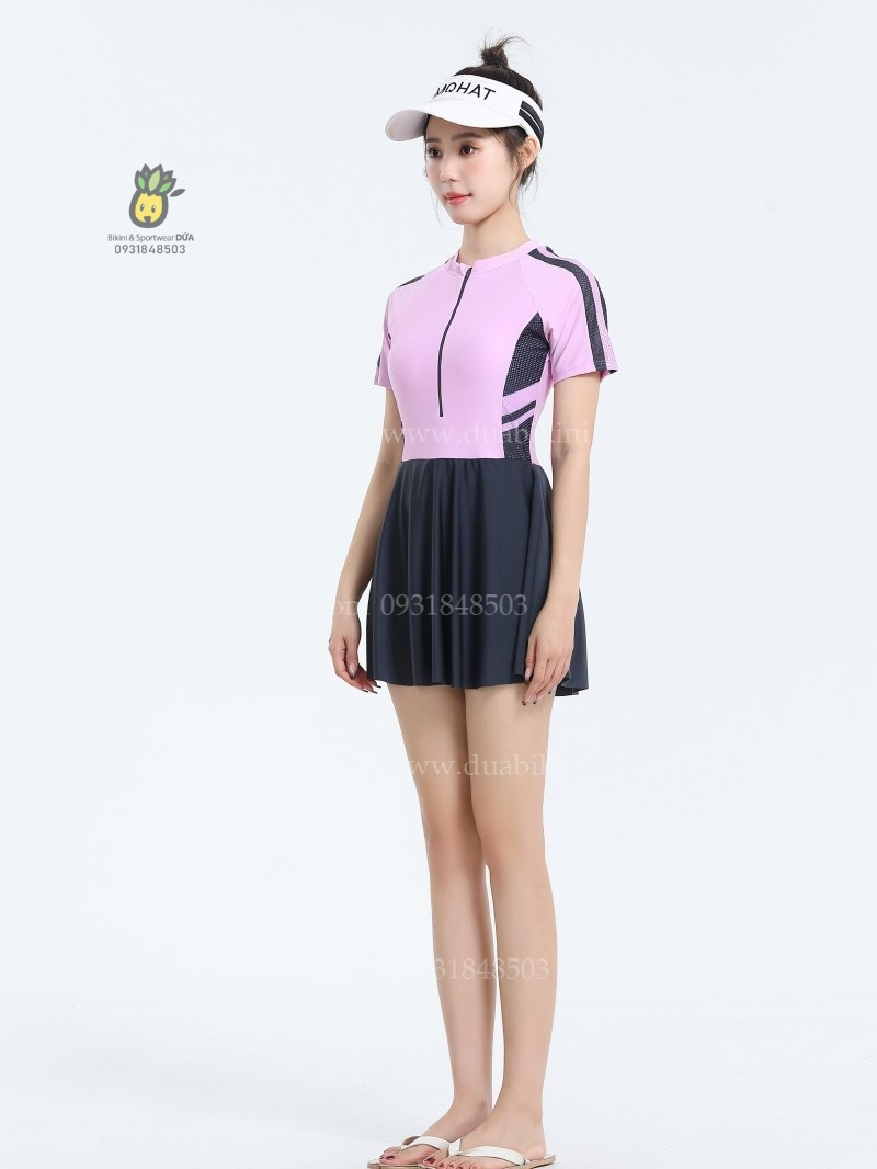Đồ Bơi Một Mảnh Viền Tay Ngắn Tay Che Khuyết Điểm 1203