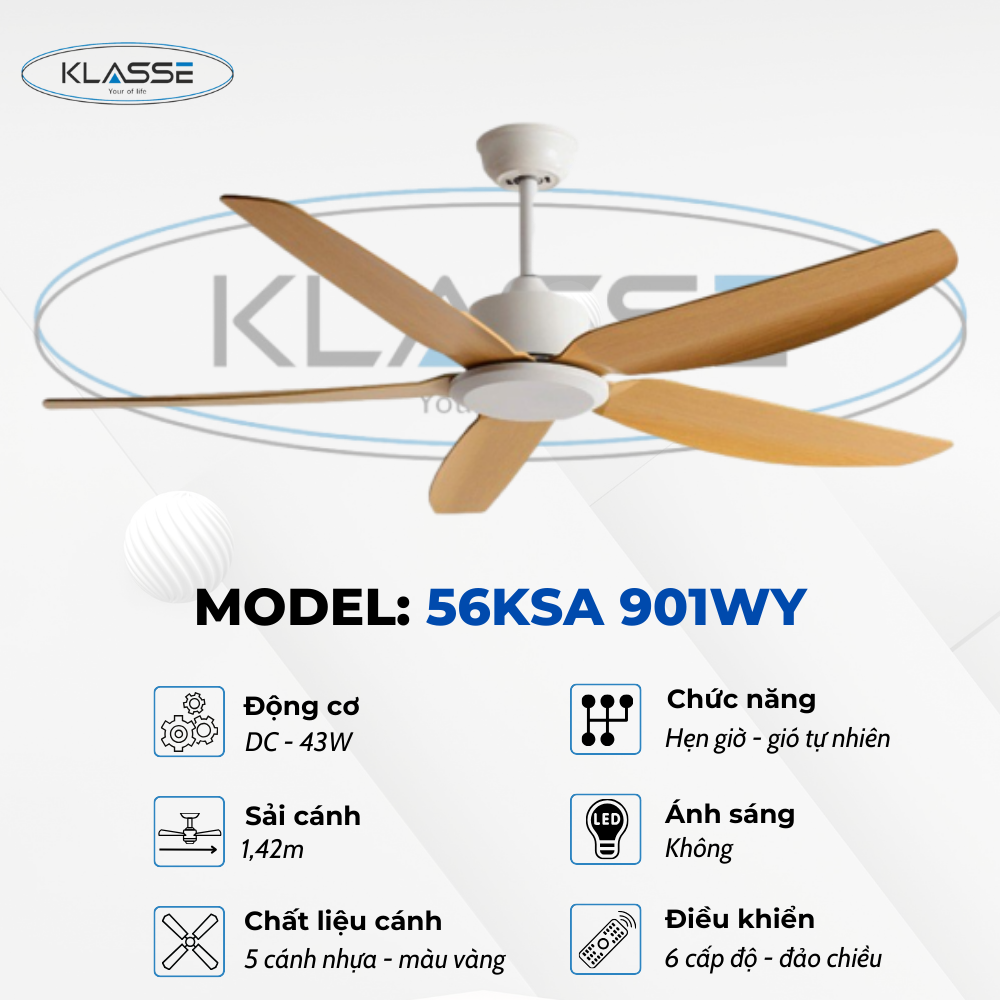Quạt trần không đèn Klasse 56KSA 901WY hàng chính hãng