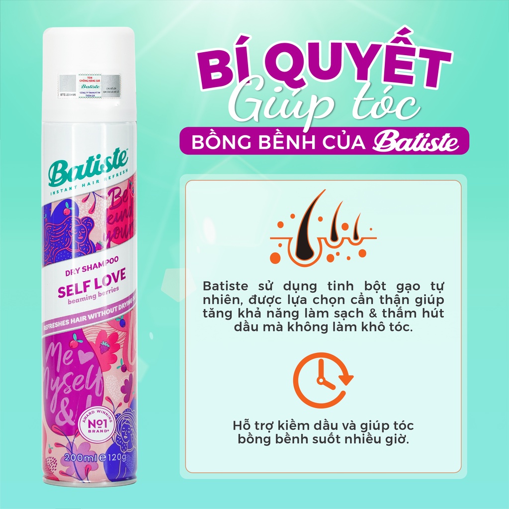 Dầu Gội Khô Batiste Dry Shampoo SELF LOVE Beaming Berries - Hương Trái Cây 200ml