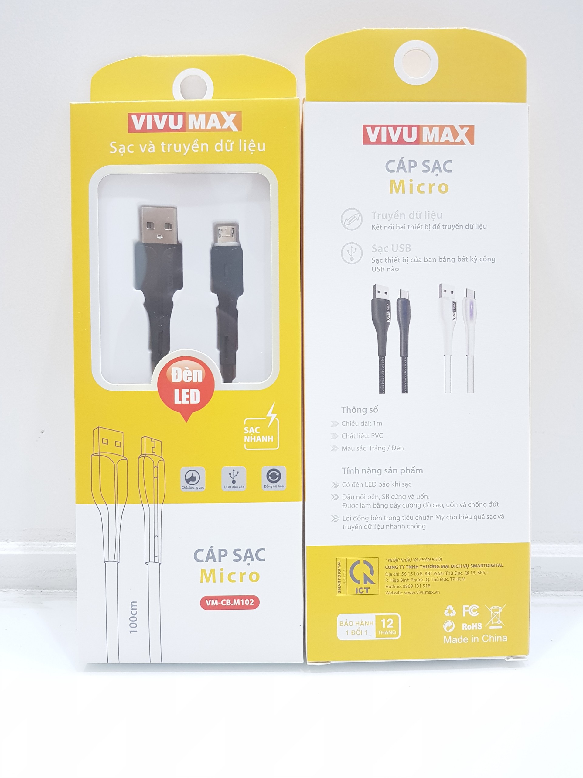 Cáp sạc nhanh và truyền dữ liệu VivuMax M102 đầu sạc đầu sạc Micro USB, tương thích hầu hết các sản phẩm có cổng Micro USB (Android  Samsung / Oppo / Xiaomi / Vsmart / Realme…) - Có đèn LED báo tín hiệu, 1m, Dây PVC cao cấp chống cháy – Hàng Chính Hãng