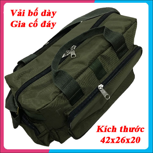 Túi đồ nghề cho thợ điện, điện lạnh 42x26x20 cm gia cố đáy màu xanh lính