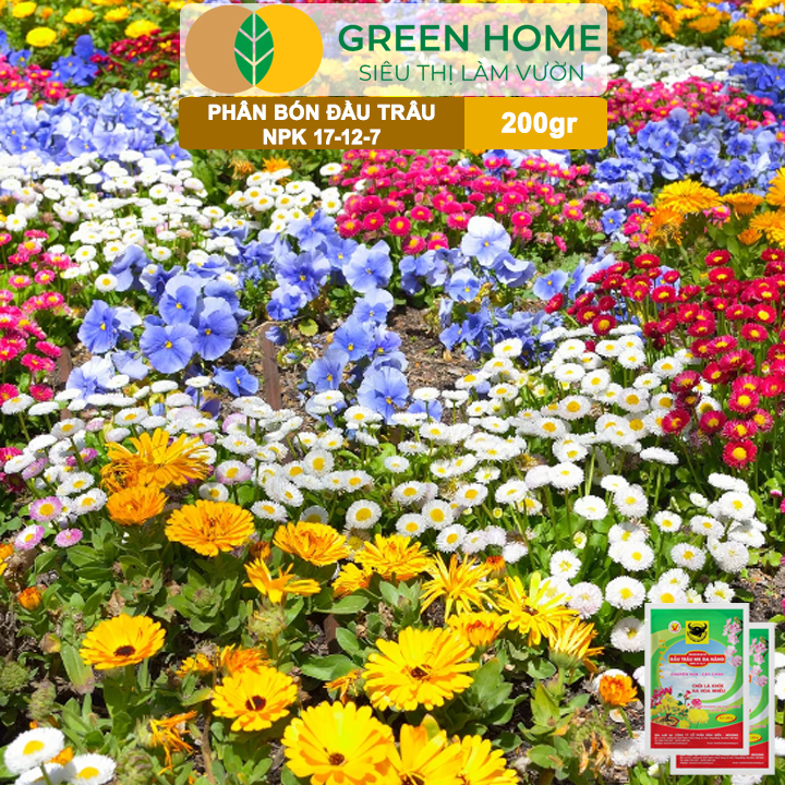 Phân NPK 17-12-7 Greenhome, Đầu Trâu, Bao 200Gr, Chồi Lá Khỏe - Ra Hoa Nhiều, Chuyên Hoa Và Cây Cảnh