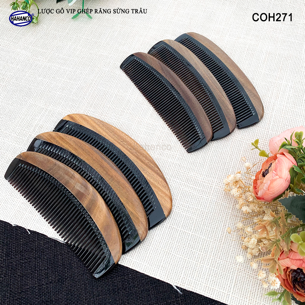 Lược Gỗ Thơm Ghép Răng Sừng Đen Cao Cấp HAHANCO (Đủ Mẫu) Kiểu Dáng Châu Âu- COH271