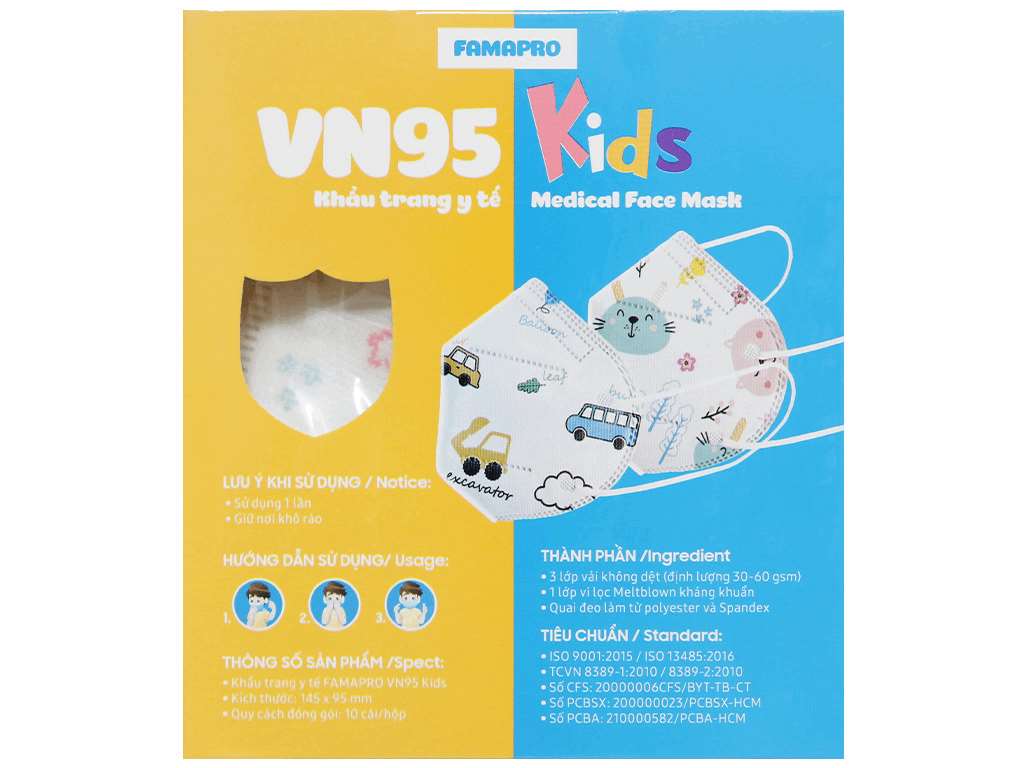 Hộp 10 Khẩu Trang Trẻ Em VN95 Kids