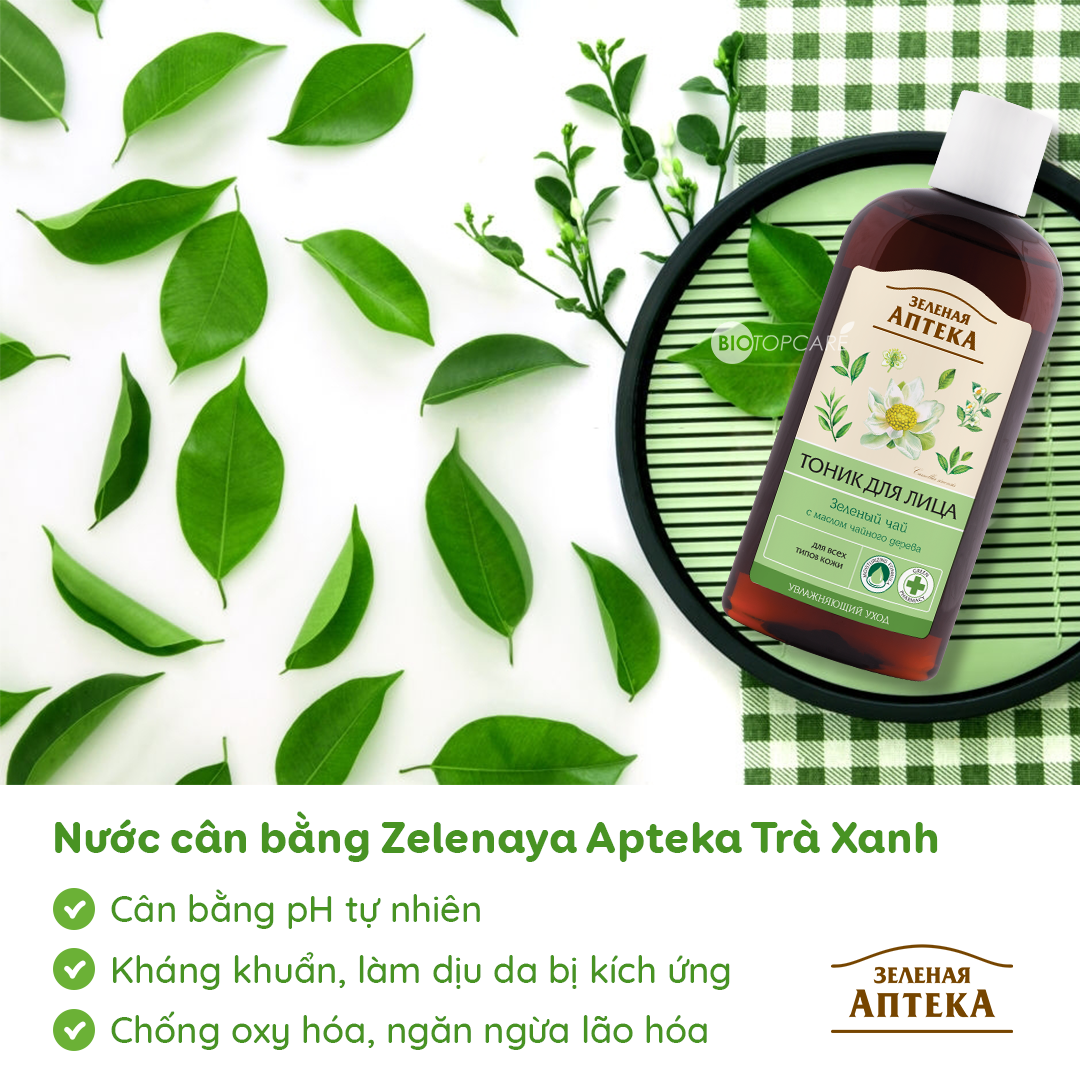 Nước cân bằng Zelenaya Apteka &quot;Trà xanh&quot; dành cho mọi loại da 200ml giúp dưỡng ẩm, mềm mịn