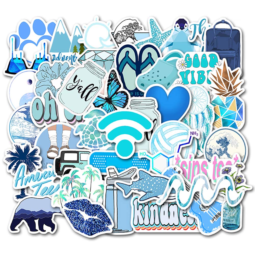 Set 30 Sticker chủ đề màu xanh ảnh ép lụa