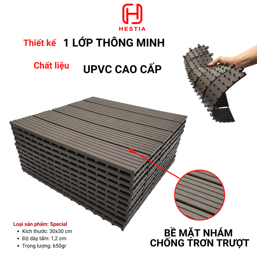 Vỉ lót sàn nhựa uPVC cao cấp 3T-700, Tấm nhựa trải sàn trang trí ban công / sân vườn / sân thượng; lót sàn chống trơn trượt nhà tắm / bể bơi - Hàng Việt Nam chất lượng cao