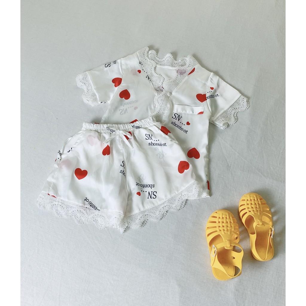 Bộ Ngủ Pijama Lụa Satin Tay Ngắn Siêu Xinh Cho Bé Gái