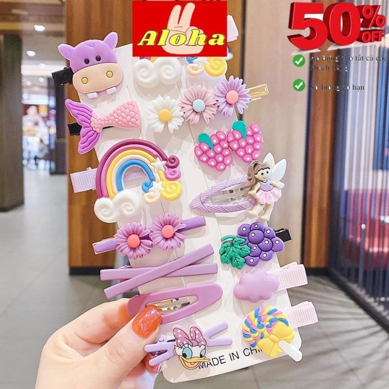 GIÁ RẺ NHẤT  Kẹp tóc cho bé gái set 14 chiếc họa tiết rất dễ thương (chọn mẫu) ALOHA SHOP