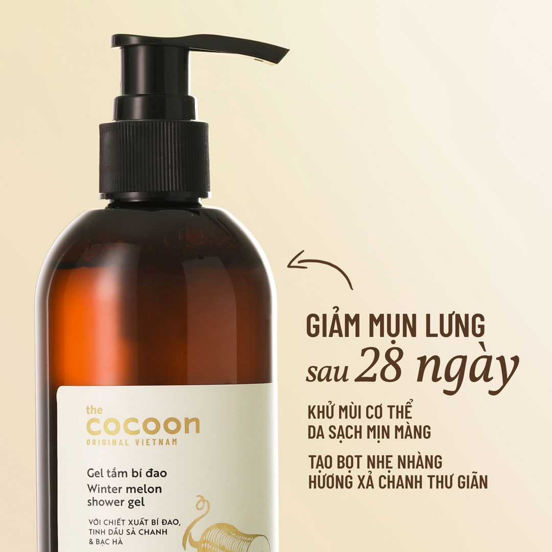 Gel tắm bí đao Cocoon giúp giảm mụn lưng Cocoon Winter Melon Shower Gel 310ml + Tặng Kèm 1 Bông Tắm Tạo Bọt