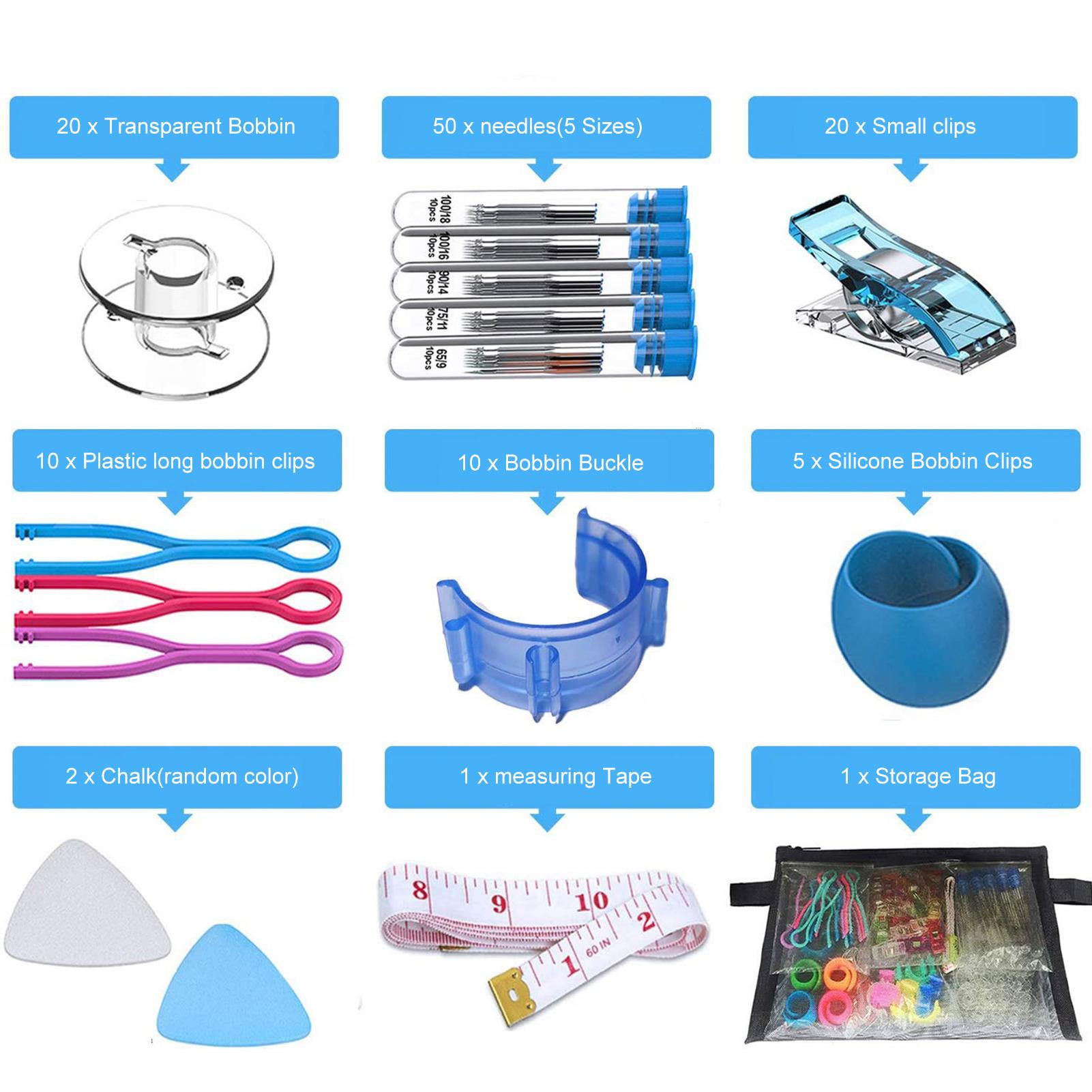 Bộ kẹp chỉ khâu này bao gồm kim, Kẹp nhỏ khóa suốt chỉ, 5 Kẹp suốt bằng silicon,Phấn , Túi lưu trữ, thước đo để đáp ứng nhu cầu cơ bản của bạn về đồ da.