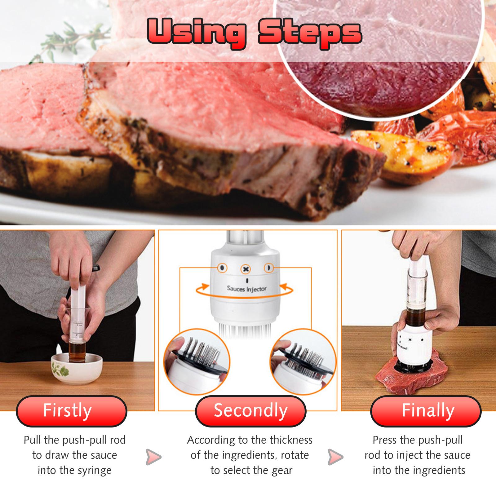Dụng cụ làm mềm thịt Marinade bằng ống tiêm với kim tiêm bằng sắt