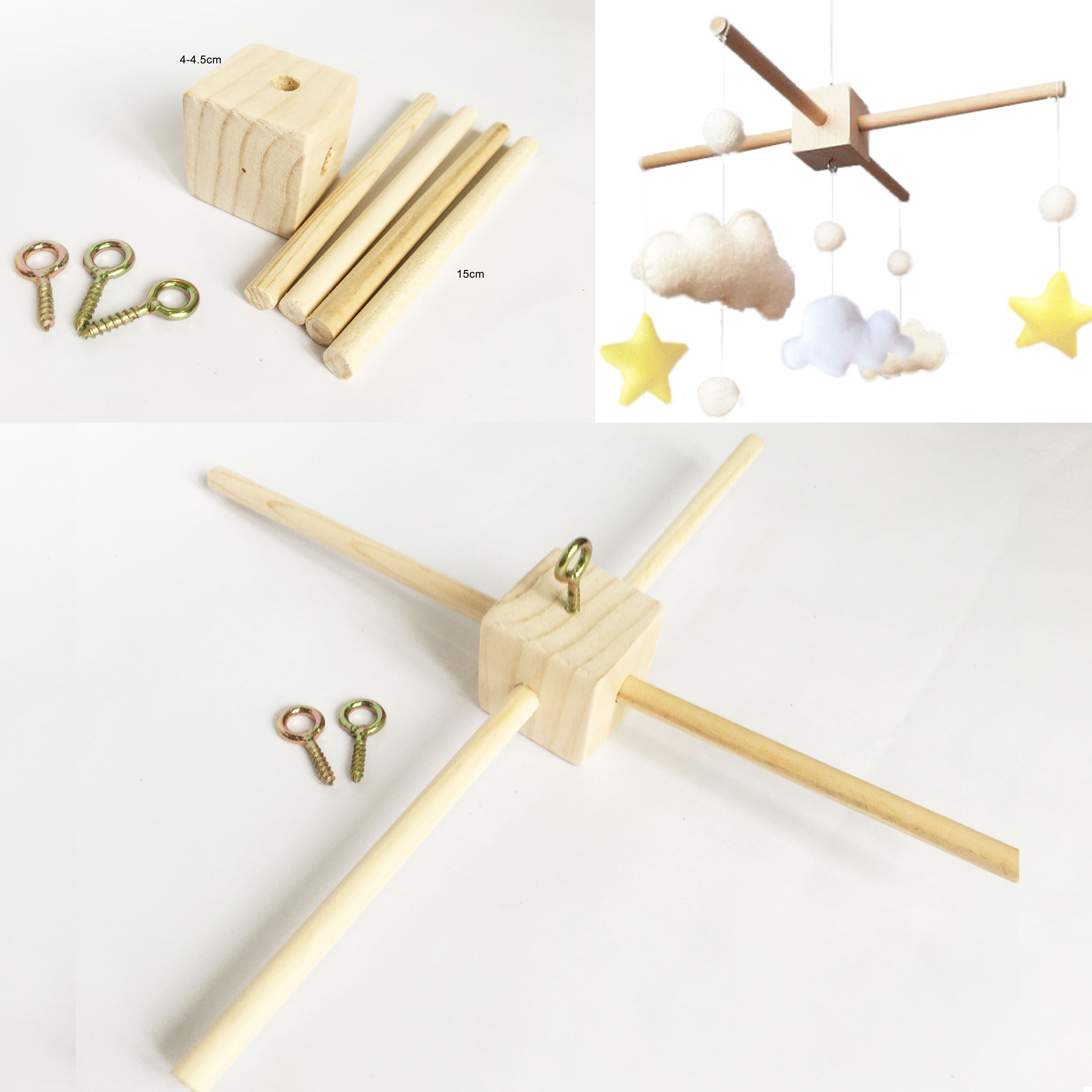 Combo bộ thanh treo nôi cũi - thanh chữ X + thanh kẹp chữ J gỗ thông